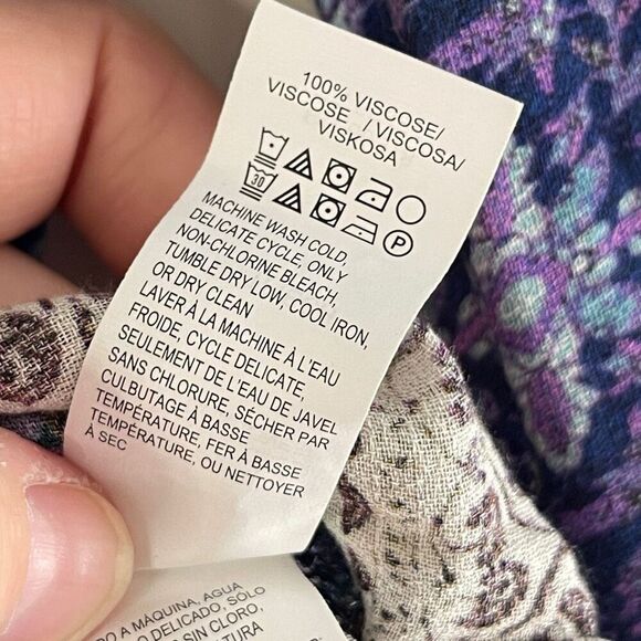 LUCKY BRAND‎ Navy Blue & Lavender Bohemian Print Long-Sleeve Peasant Top, XS/SM - Picture 6 of 8